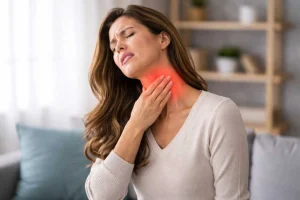 Woman experiencing neck pain 
